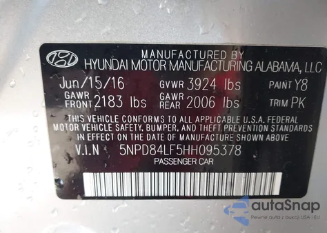 2017 Hyundai Elantra Se from USA, damaged, VIN 5NPD84LF5HH095378